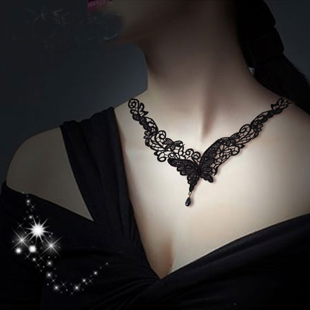 Gothic Black Lace Choker viktorianische Schmetterlingshalskette